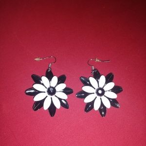 Black and White painted flower earrings